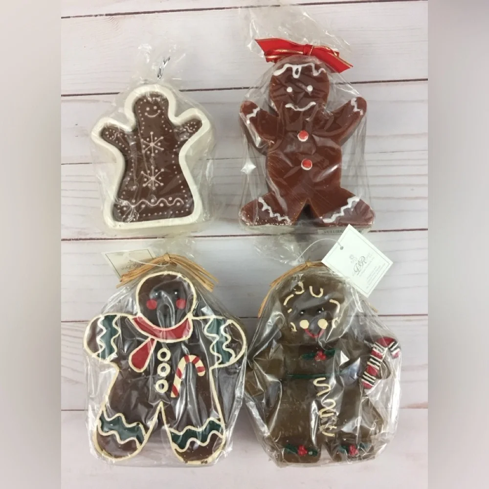Gingerbread Man Christmas Candles Lot of 4 Various Brands White Barn TAG Royal